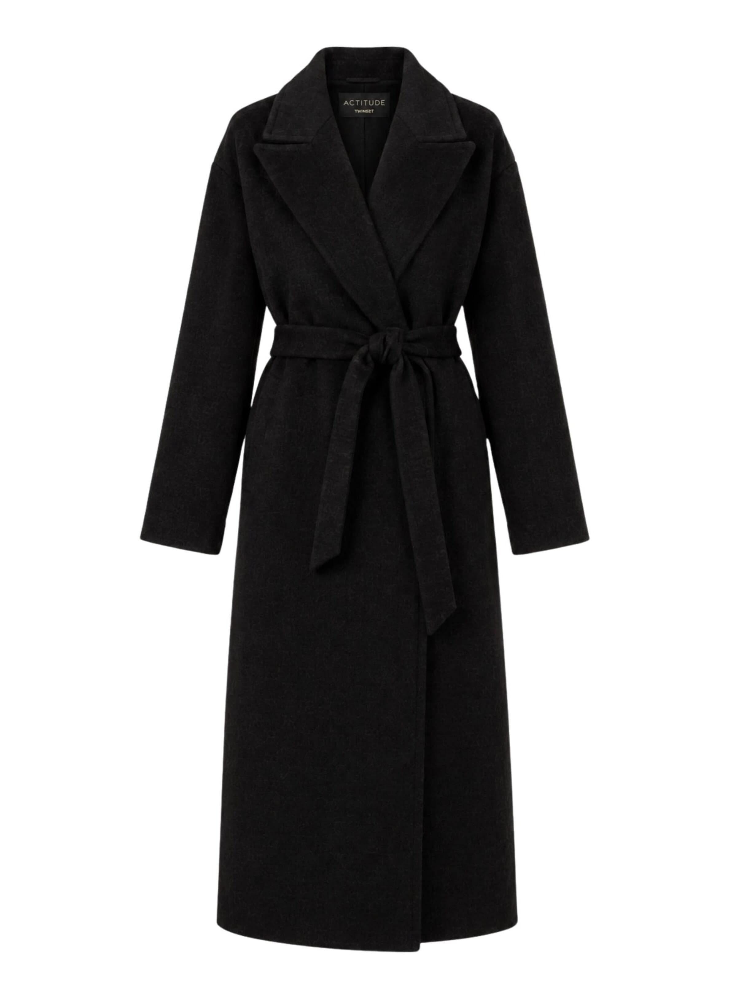 Twinset - Abrigo de invierno 'ACTITUDE Long coat with belt' en negro: frente