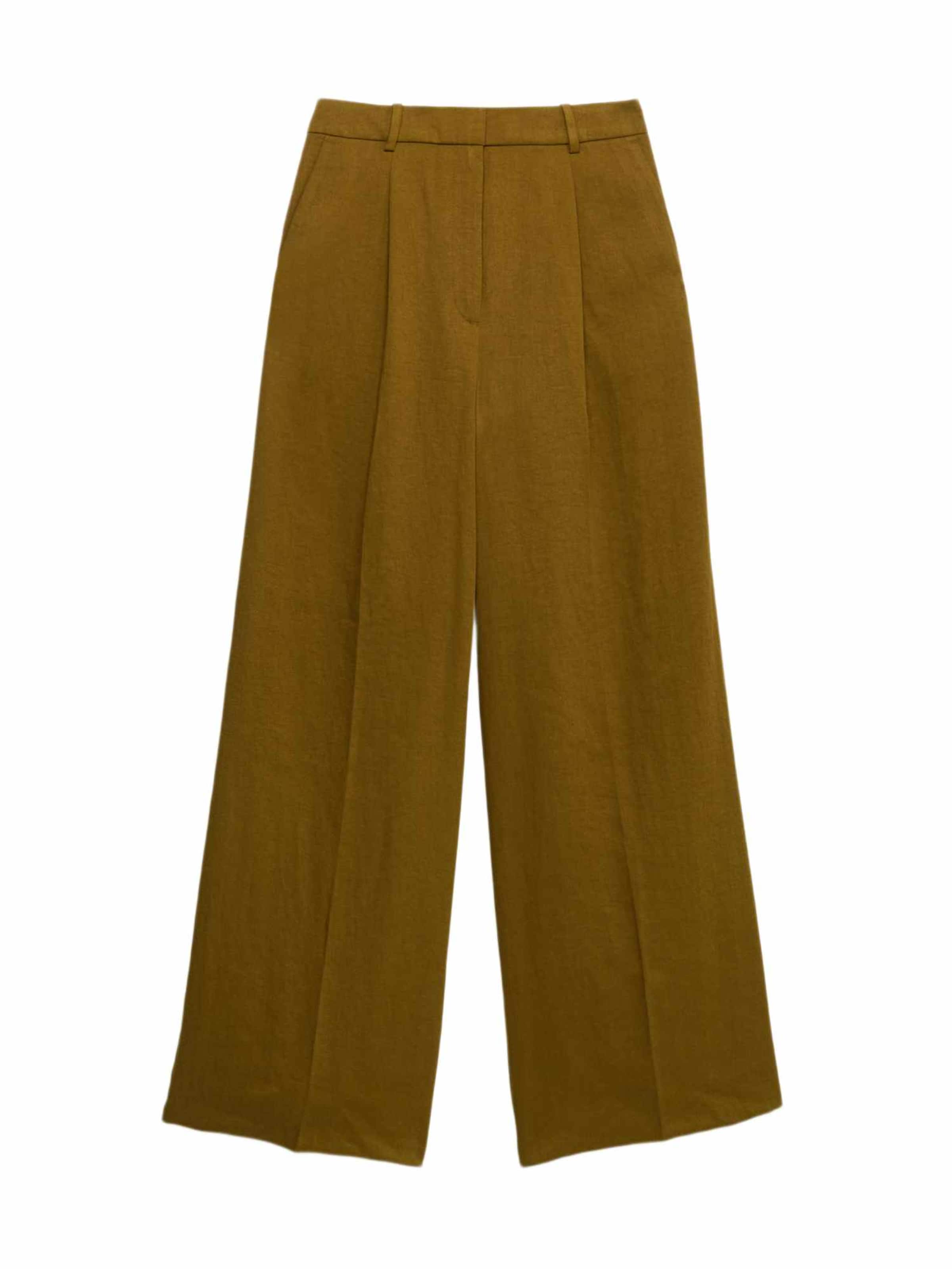 Wide leg Pantaloni con piega frontale di Marks & Spencer in verde: frontale