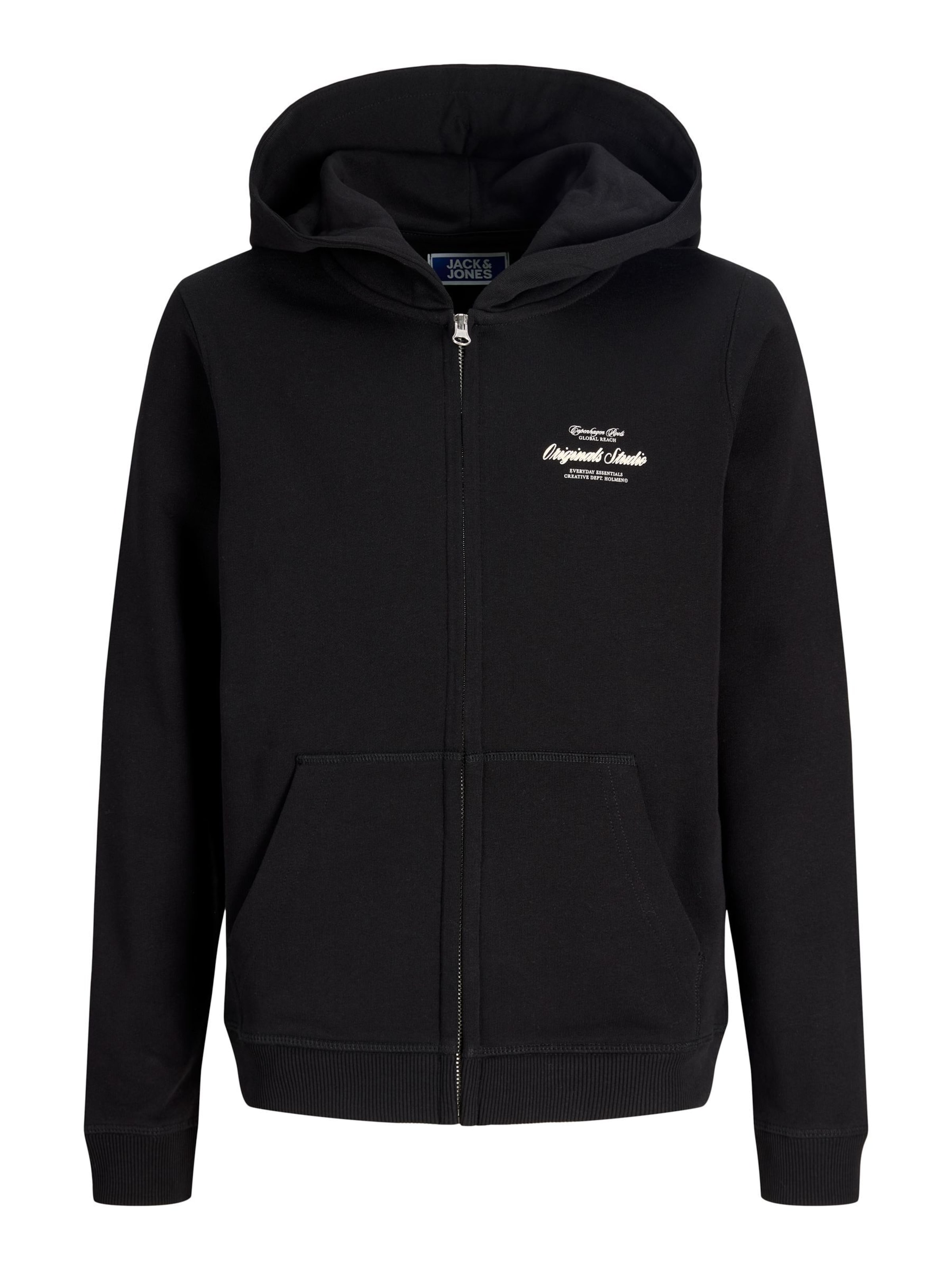 Jack & Jones Junior Sweatvest 'JORNORREBRO TYPO' in Zwart: voorkant