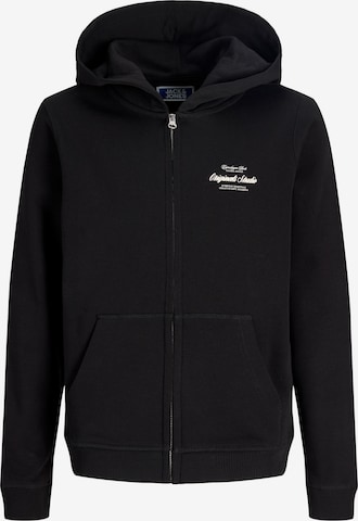 Jack & Jones Junior Sweatvest 'JORNORREBRO TYPO' in Zwart: voorkant