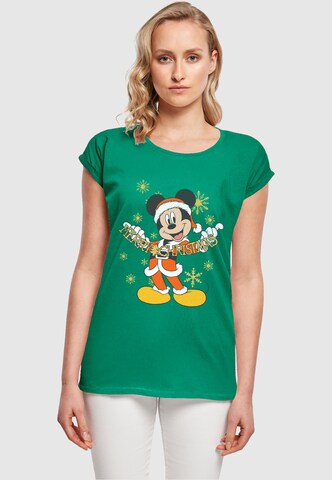 ABSOLUTE CULT Shirt 'Mickey Mouse - Merry Christmas Gold' in Green: front