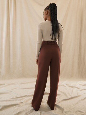 Kendall for ABOUT YOU Wide leg Pleated Pants 'Alexis' in Brown