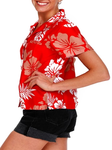 King Kameha Bluse 'Mono Hibiscus' in Rot