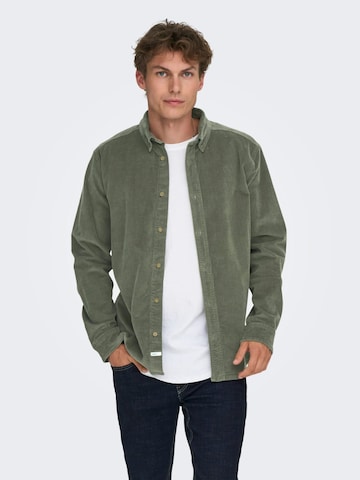Only & Sons Comfort fit Button Up Shirt 'Michael' in Green: front
