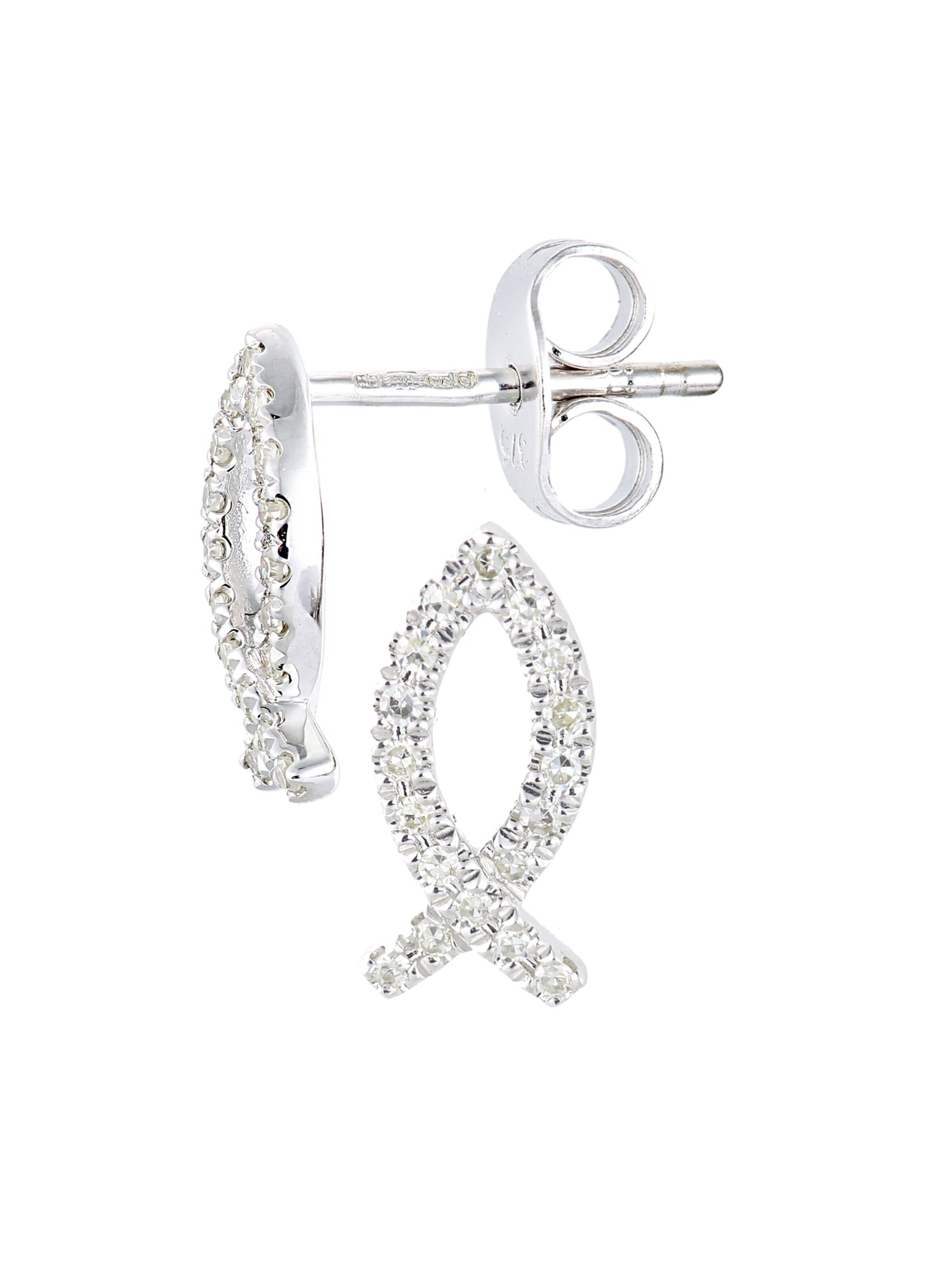 DIAMANT LETERNEL Earrings 'Ohrringe aus 375 Weißgold mit 0.1 Karat Diamant' in Silver