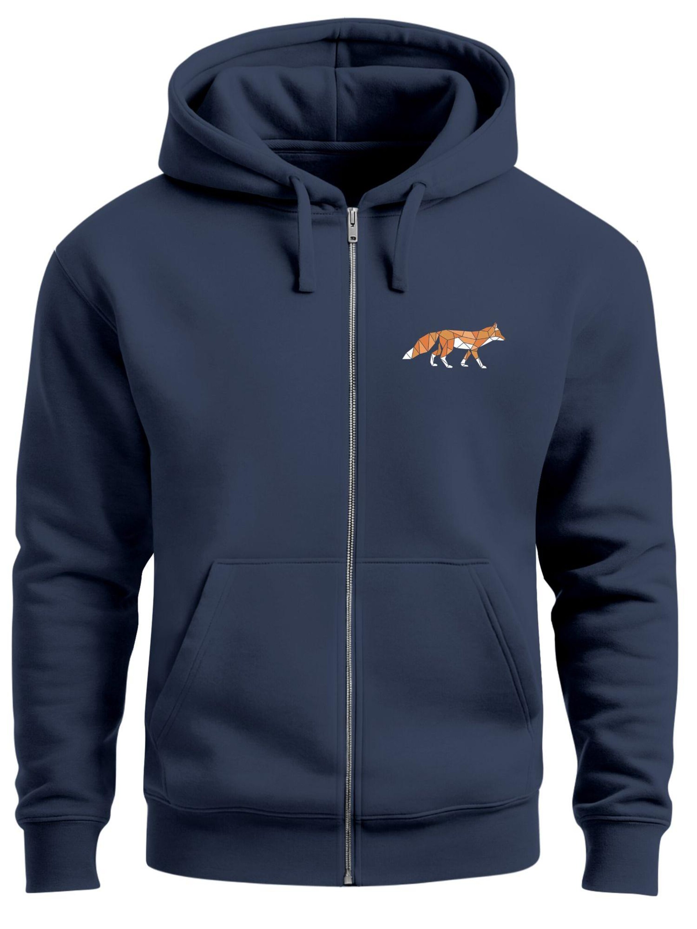 Neverless Sweatjacke 'Fuchs Polygon'‌‌‌ in Blau: Vorderseite