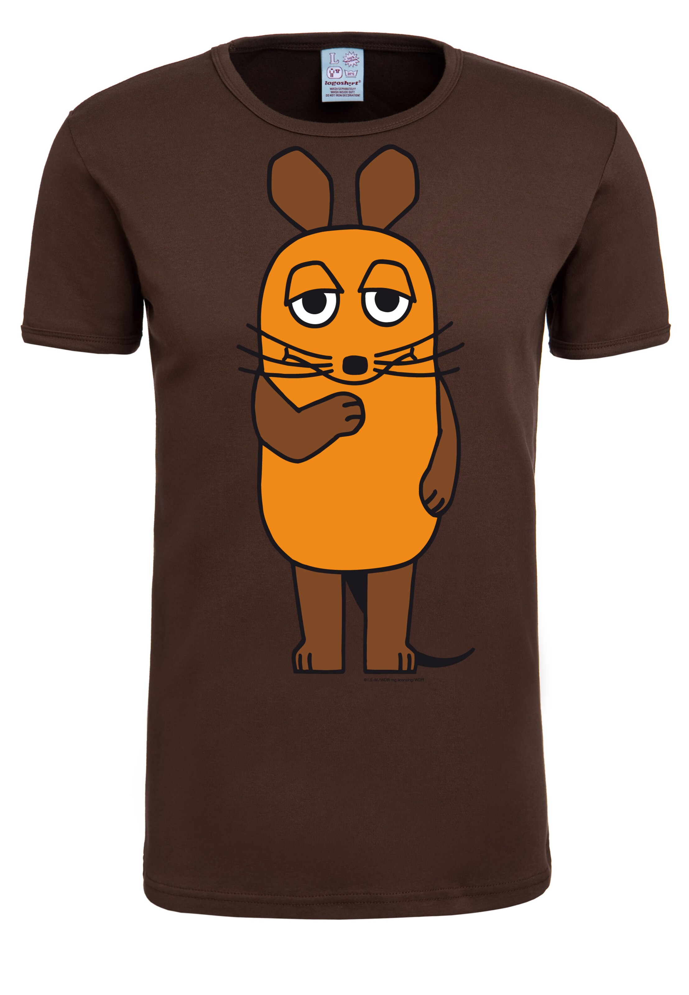 LOGOSHIRT Shirt 'Die Sendung mit der Maus' in Bruin: voorkant
