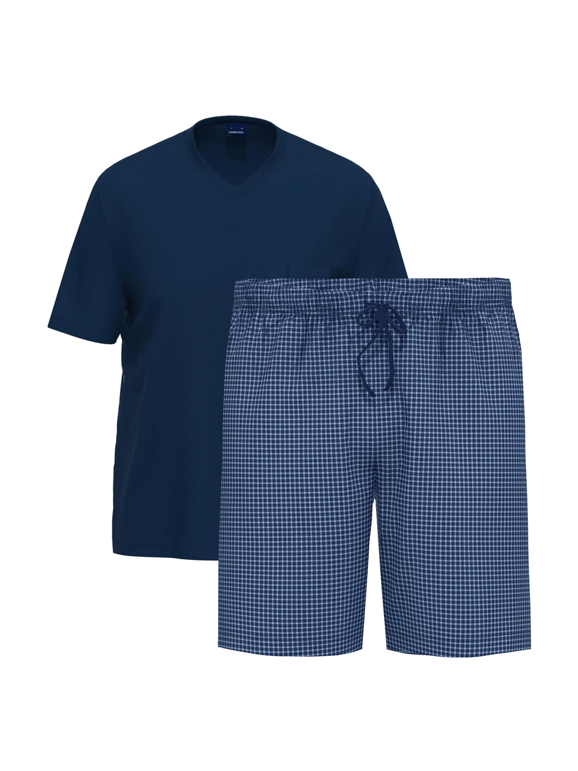 Ammann Short Pajamas 'Night & Home Cotton' in Blue: front