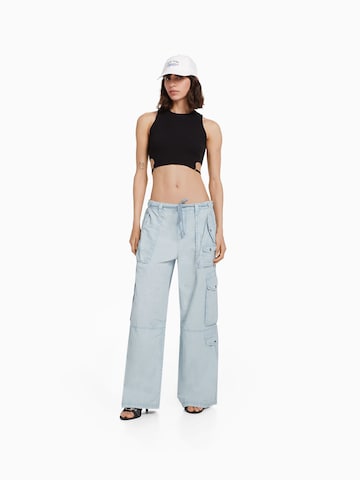 Bershka Wide leg Cargojeans in Blauw