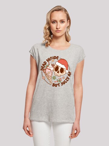 T-shirt 'Dead inside but jolly AF Christmas' F4NT4STIC en gris : devant
