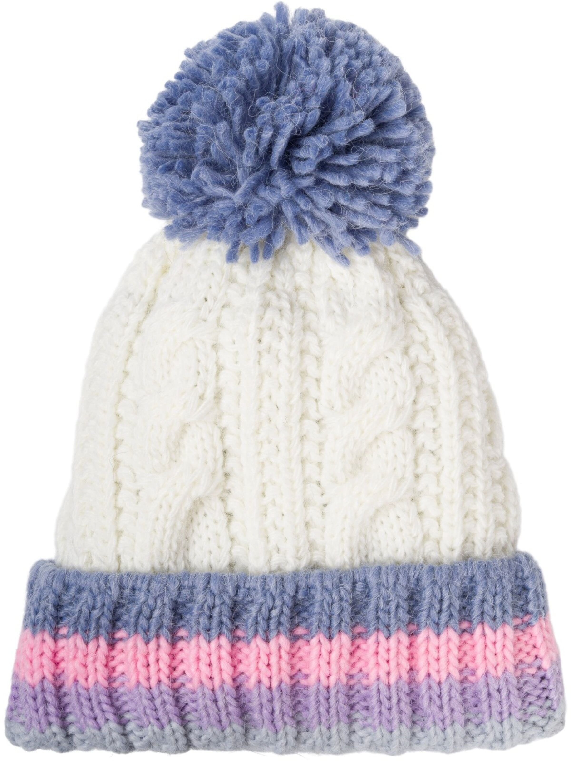 styleBREAKER Beanie 'Kinder Strick Bommelmütze Zopfmuster' in Beige: front
