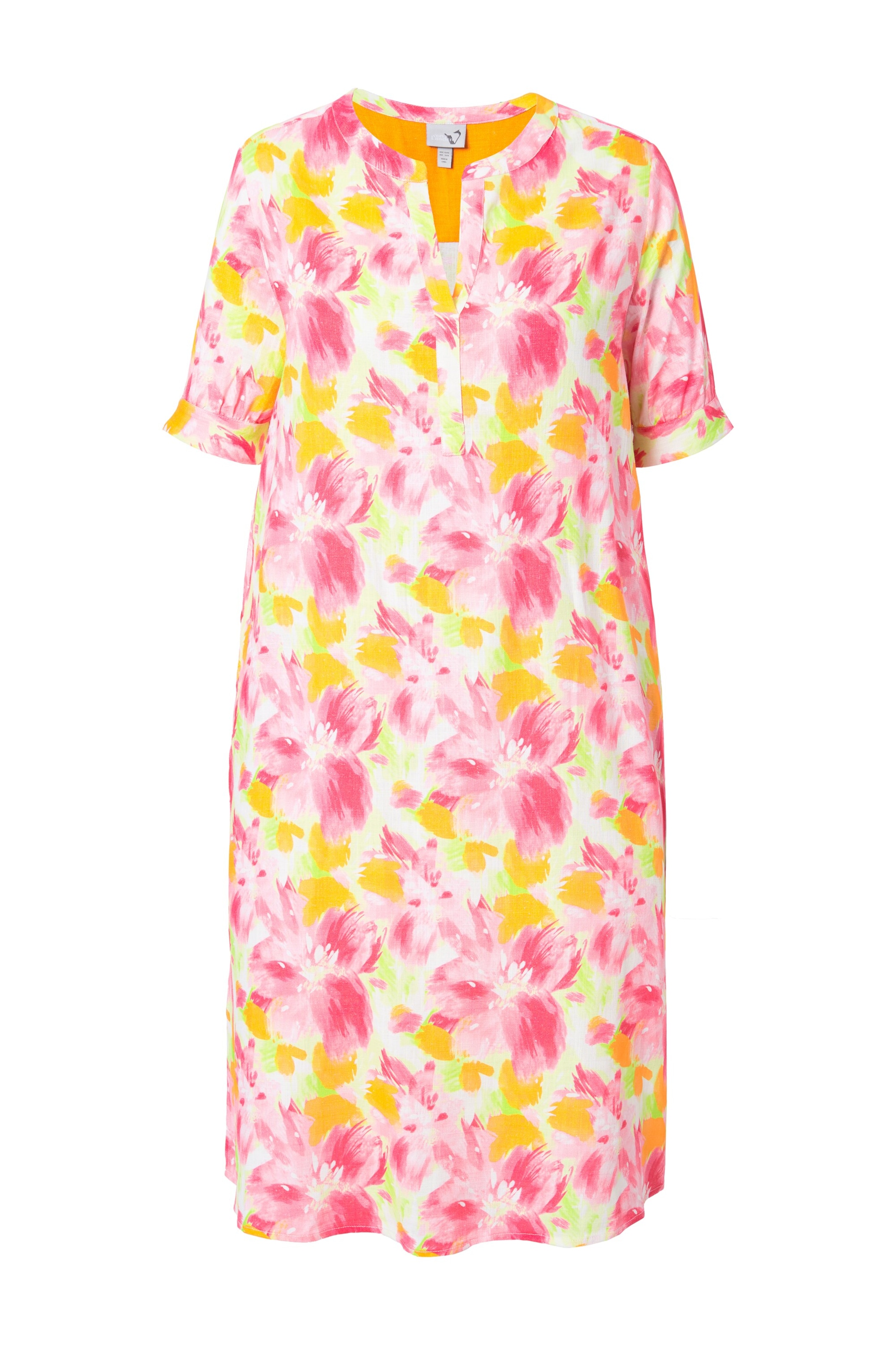 Ulla Popken Jurk in de kleur Geel / Groen / Rosa / Wit, Productweergave