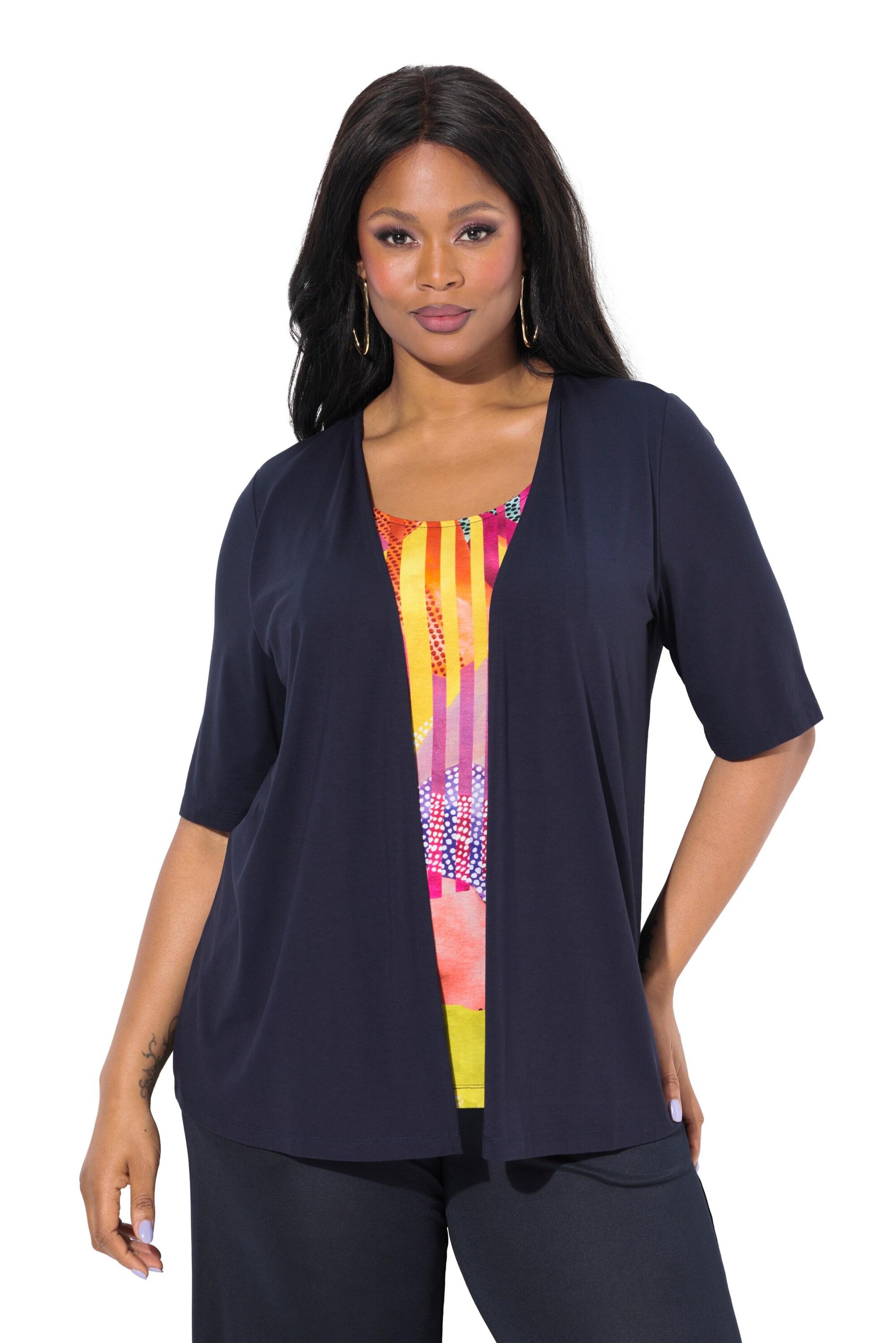 T-shirt Ulla Popken en bleu : devant