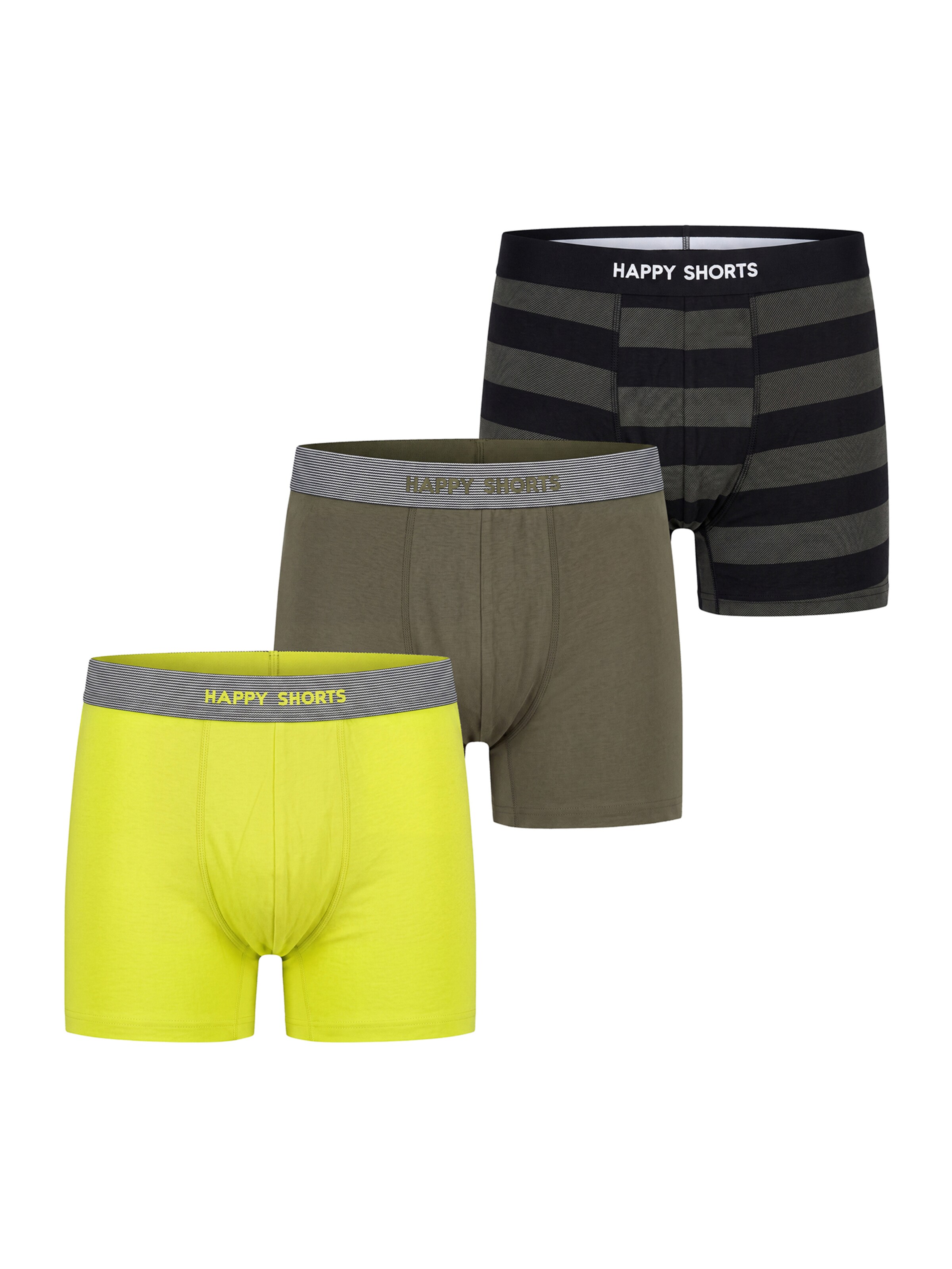 Happy Shorts Boxer shorts ' Jersey ' in L in Neon yellow / Dark grey / Khaki / Black, Item view