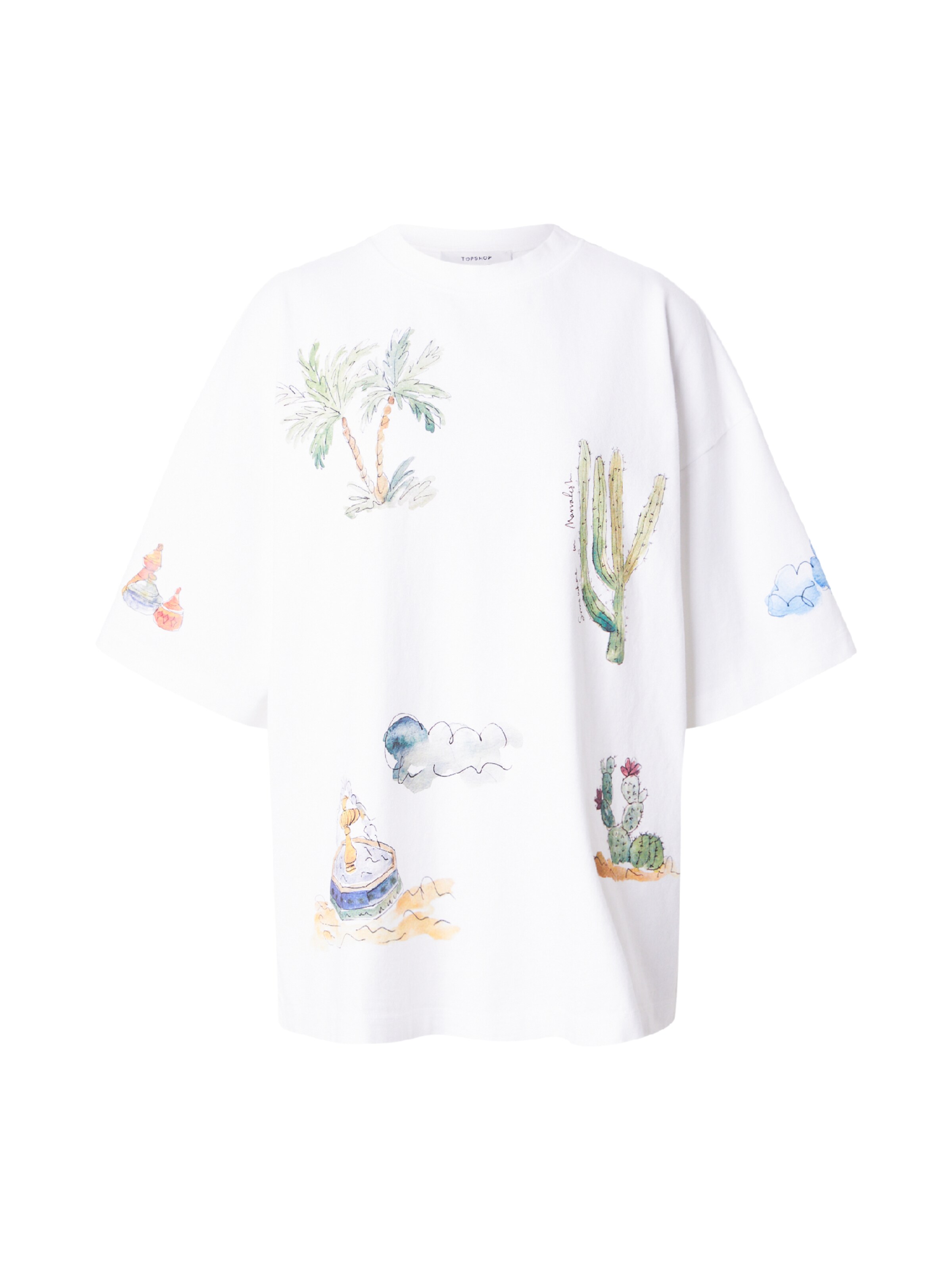 TOPSHOP Футболка оверсайз в размере XS в Песочный / Темно-синий / Зеленый / Белый, Обзор товара