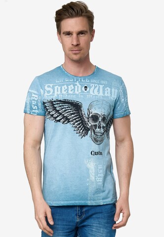 Rusty Neal Shirt 'Flying Skull' in Blauw: voorkant