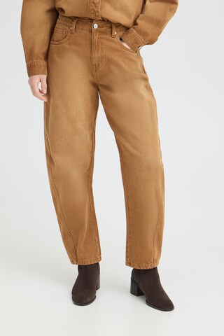 Pulz Barrel Jeans in Brown: front