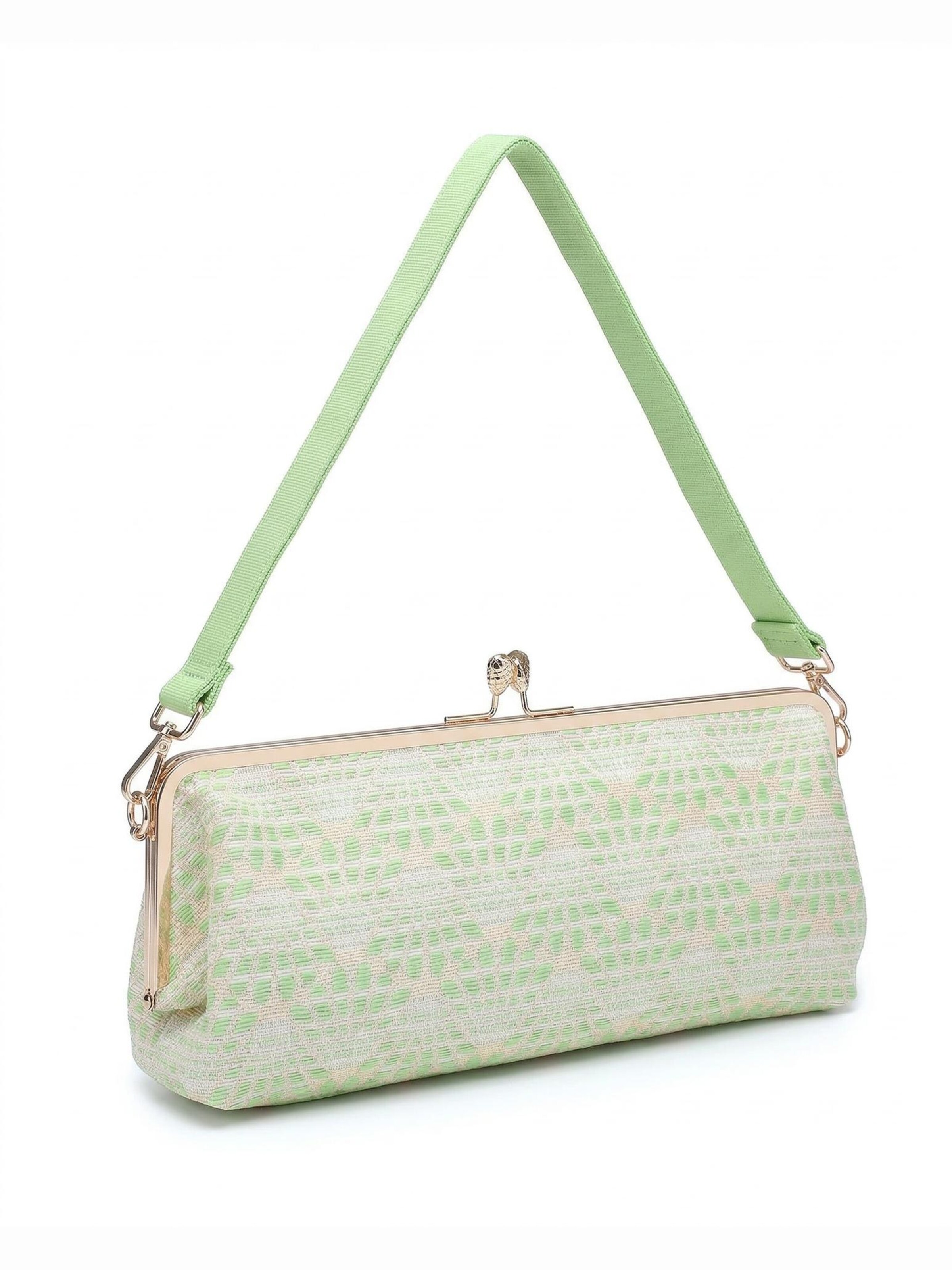 Borsa a mano 'Borsa a mano Kassandra Orlanda Plus - Chiusura fibbia, tessuto jacquard geometrico' di Kassandra in verde