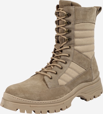 DAN FOX APPAREL Lace-Up Boots 'Tristan' in Beige: front