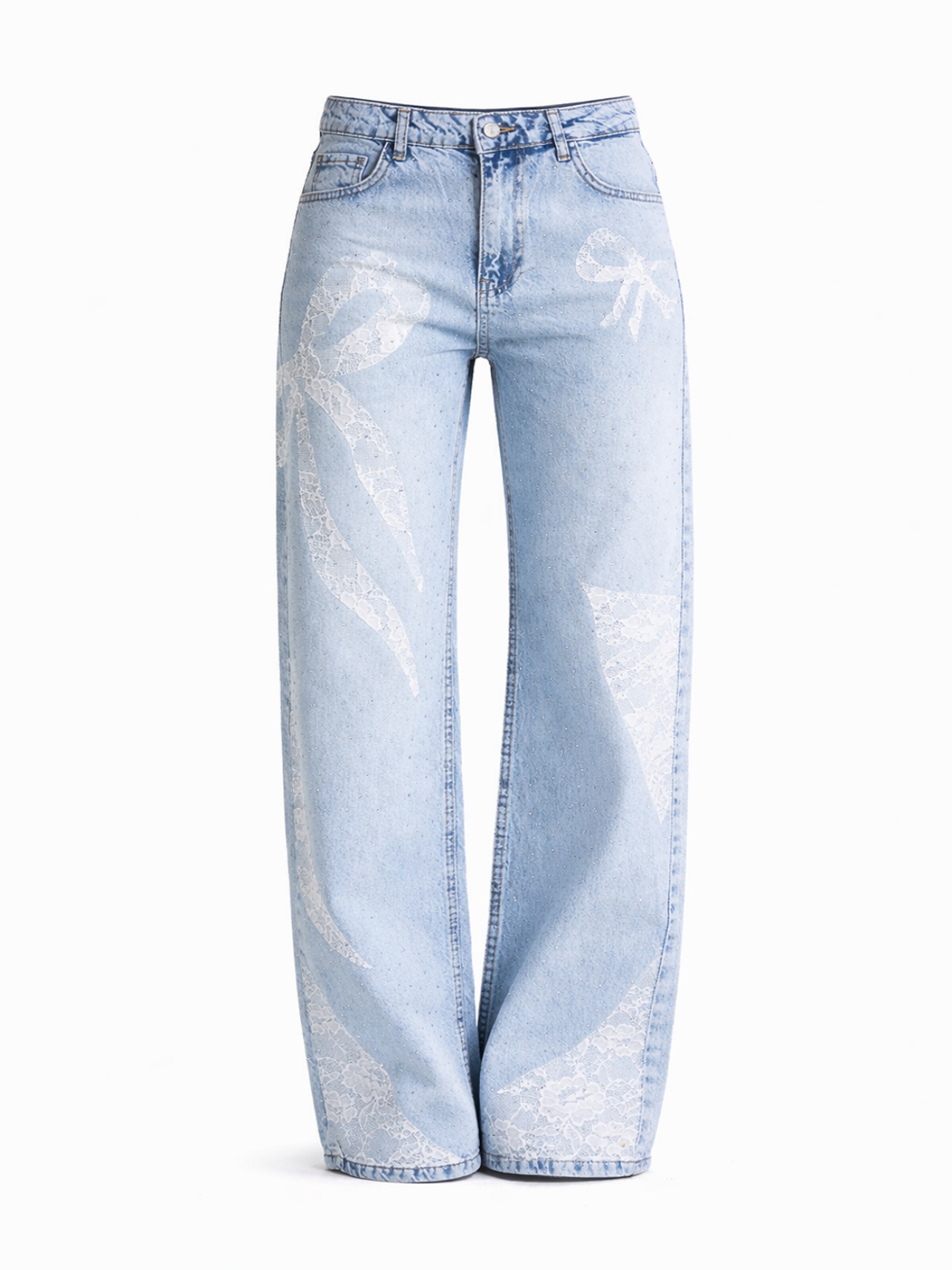 IT'S BASIC Regular Jeans 'RHINESTONE STRAIGHT MID RISE JEANS' in Blauw: voorkant
