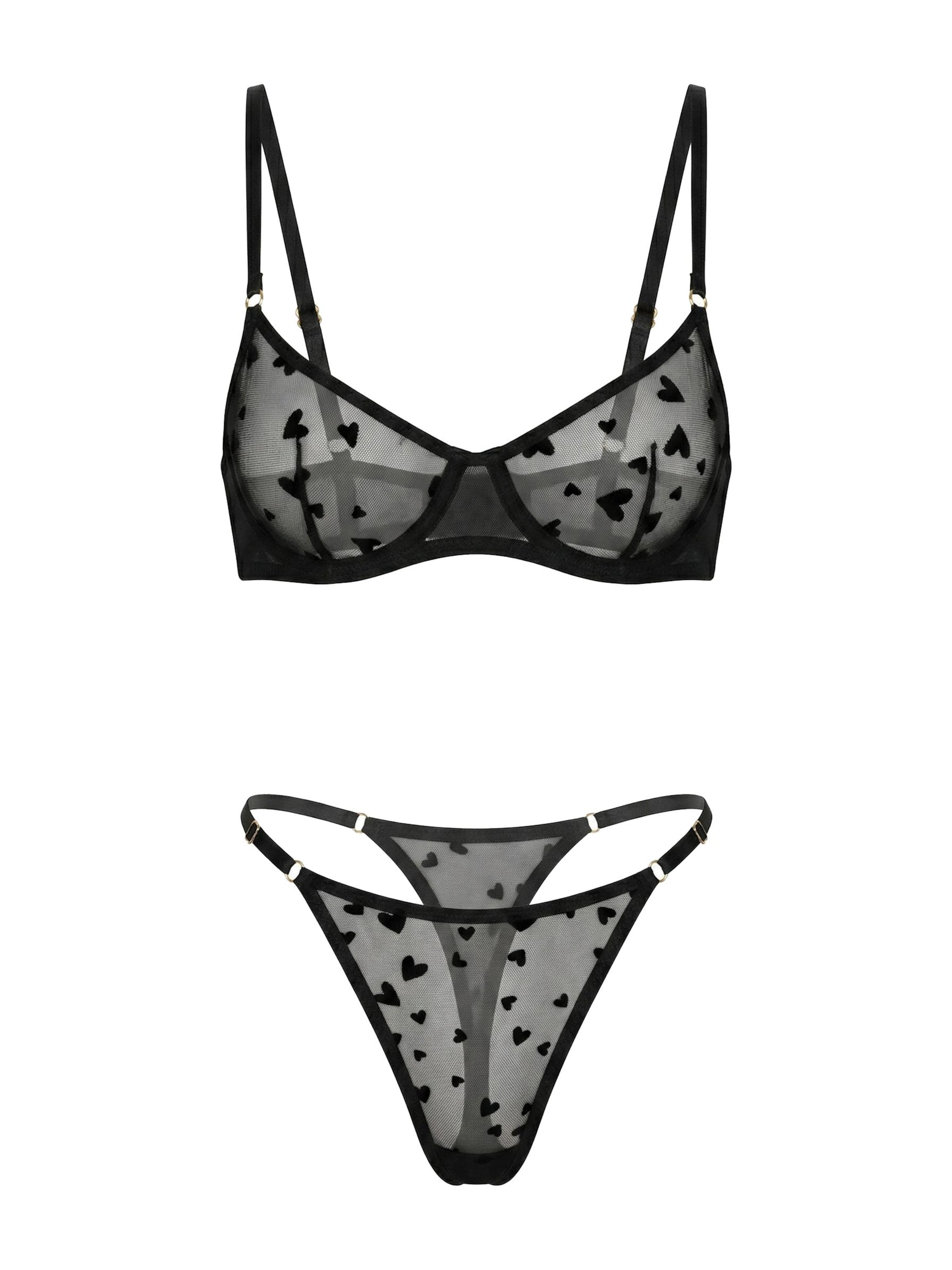 Balconcino Set di biancheria 'Cuoricini neri Set' di L.BEV in nero: frontale