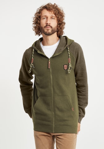 INDICODE JEANS Zip-Up Hoodie 'Terence' in Green: front