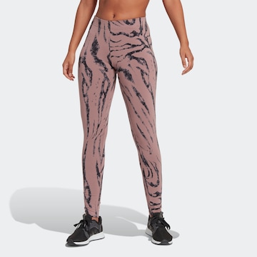 ADIDAS SPORTSWEAR - Skinny Calças de desporto 'Future Icons Animal Print' em castanho: frente