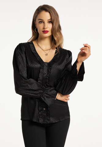 Camicia da donna di faina in nero: frontale