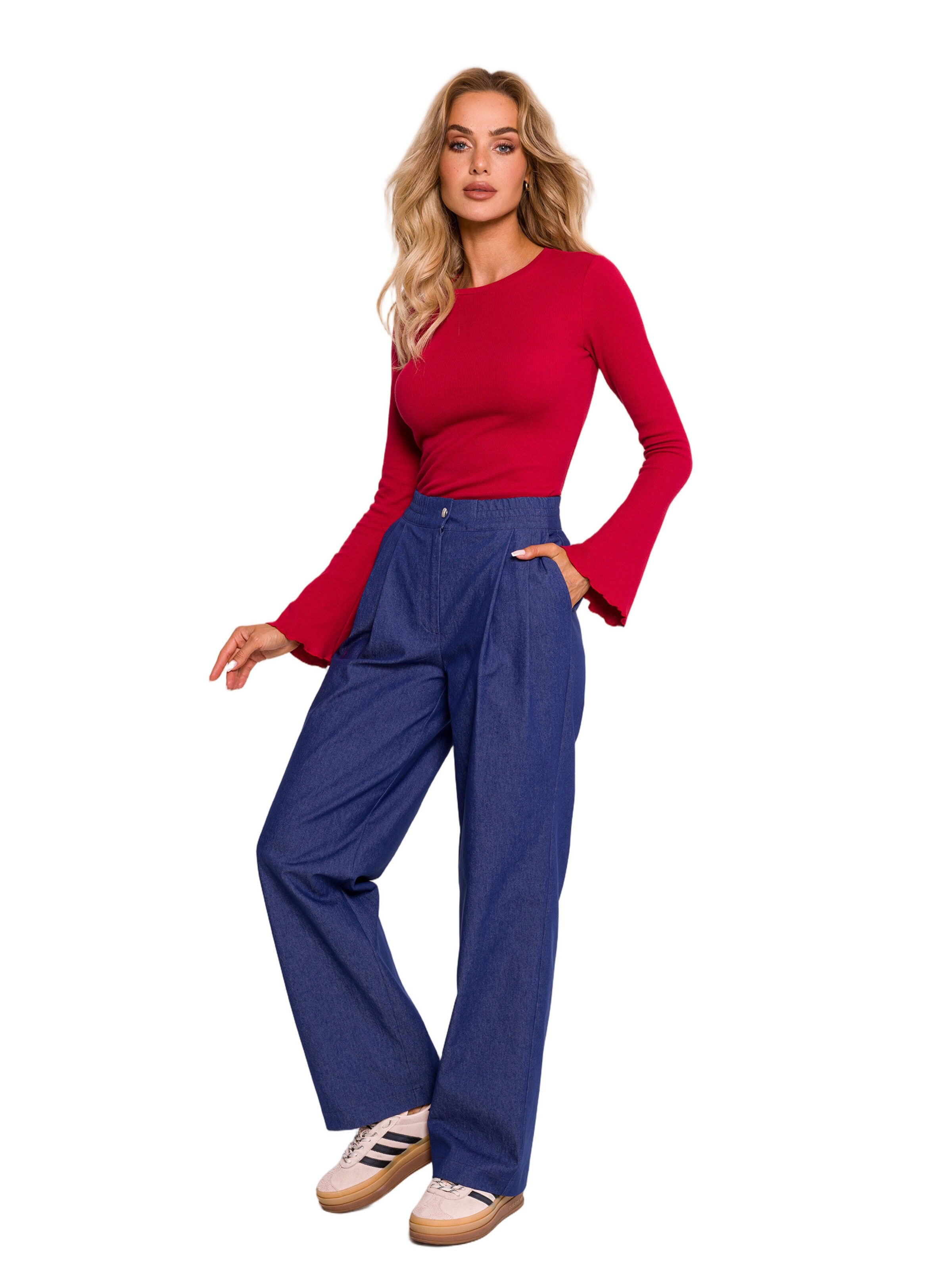 Wide leg Pantaloni de la made of emotion pe albastru
