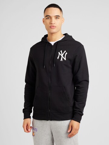 NEW ERA Zip-Up Hoodie 'ESSENTIALS' in Black: front