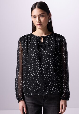 Street One Studio Gemusterte Chiffon-Tunika in Schwarz: Vorderseite