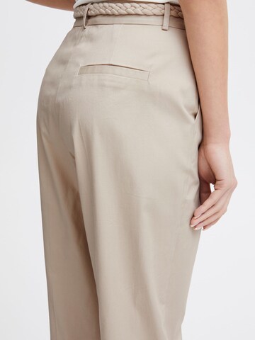 ICHI Regular Trousers with creases 'Ulani' in Beige