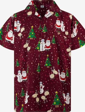 King Kameha Overhemd 'Christmas Buddies' in Rood: voorkant