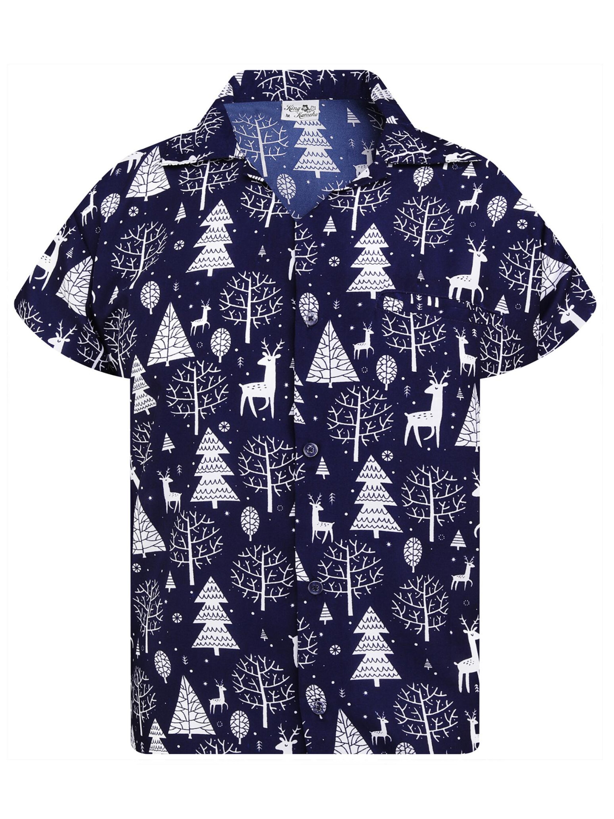 King Kameha Regular fit Button Up Shirt 'Christmas Reindeer' in Blue: front