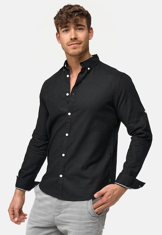 INDICODE JEANS Regular fit Zakelijk overhemd 'Kepner' in Zwart: voorkant
