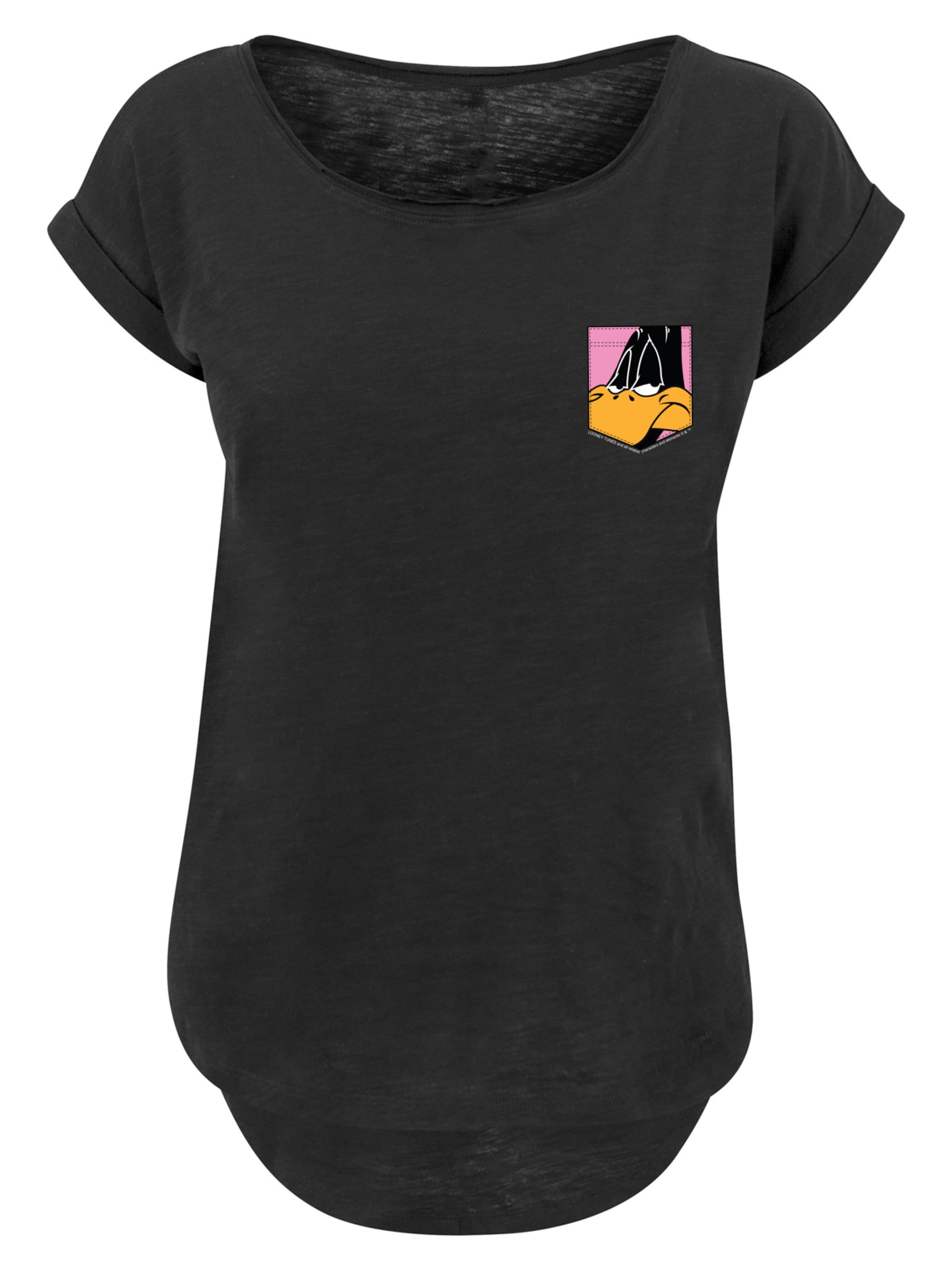 F4NT4STIC Shirt 'Looney Tunes Daffy Duck Face' in Zwart: voorkant