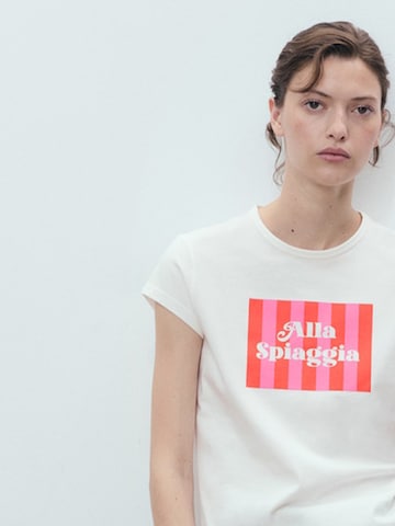 MANGO Тениска 'ILLUSTRA' в бяло