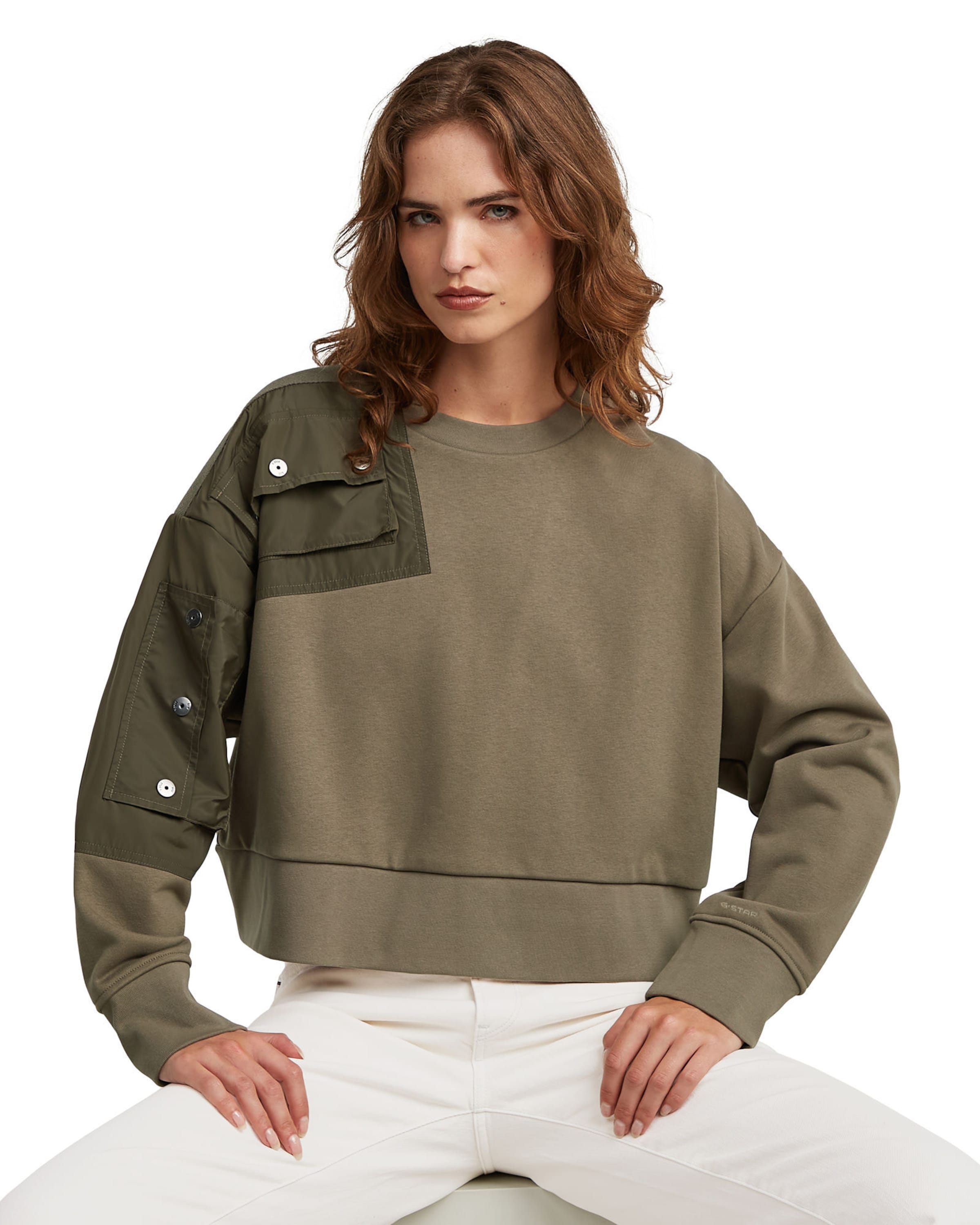 G-STAR Sweatshirt 'Heritage Hardware Loose Cropped Sweater' in Brown