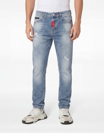 Philipp Plein - Tapered Calças de ganga em azul: frente