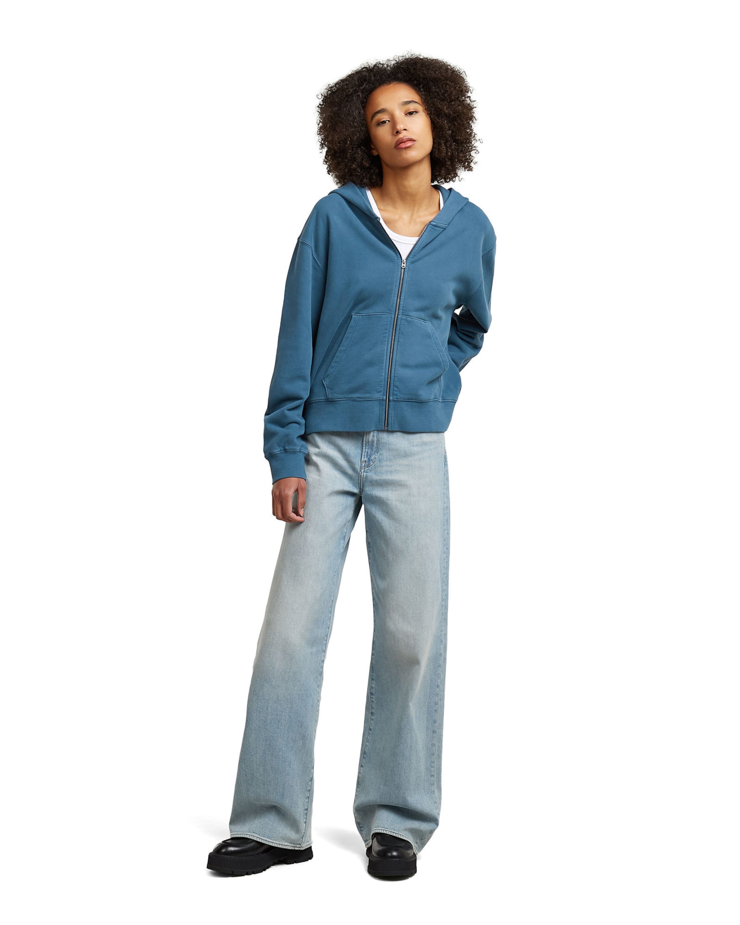 G-STAR Sweatshirt 'Modern Basic Relaxed Hooded Zip Thru Sweater' in Blauw