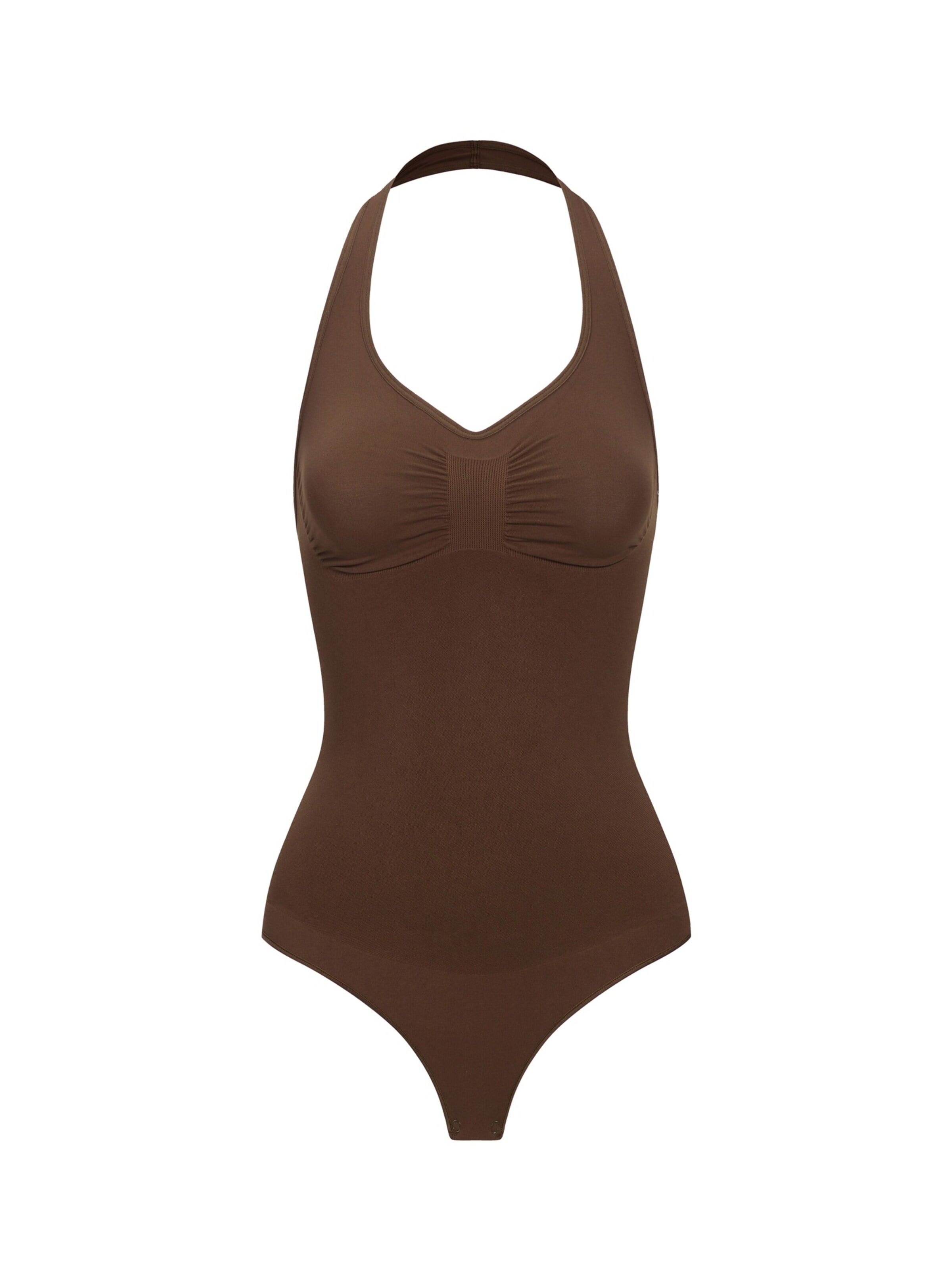 Body modellante 'Neckholder Shapewear mit String' di cfab (formerly creamy fabrics) in marrone: frontale