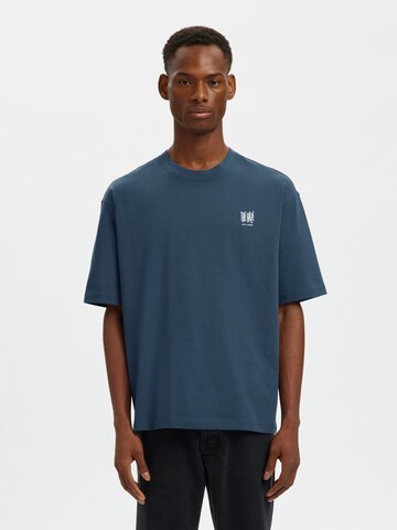 T-Shirt SELECTED en bleu : devant