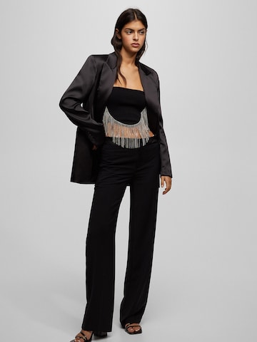 Regular Pantalon à plis Pull&Bear en noir : devant