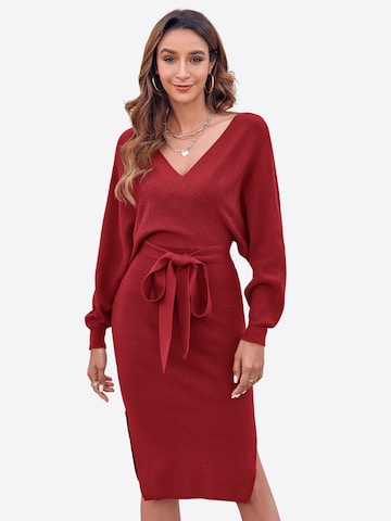 Imily Bela Pletena obleka | rdeča barva: sprednja stran