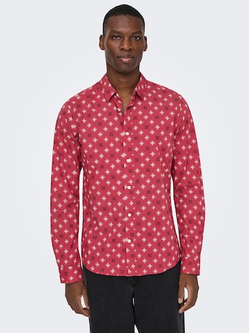 Only & Sons Regular fit Button Up Shirt 'ONSELF XMAS' in Red