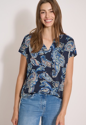 CECIL Bluse mit Split Neck und Strukturmix in Blau: Vorderseite