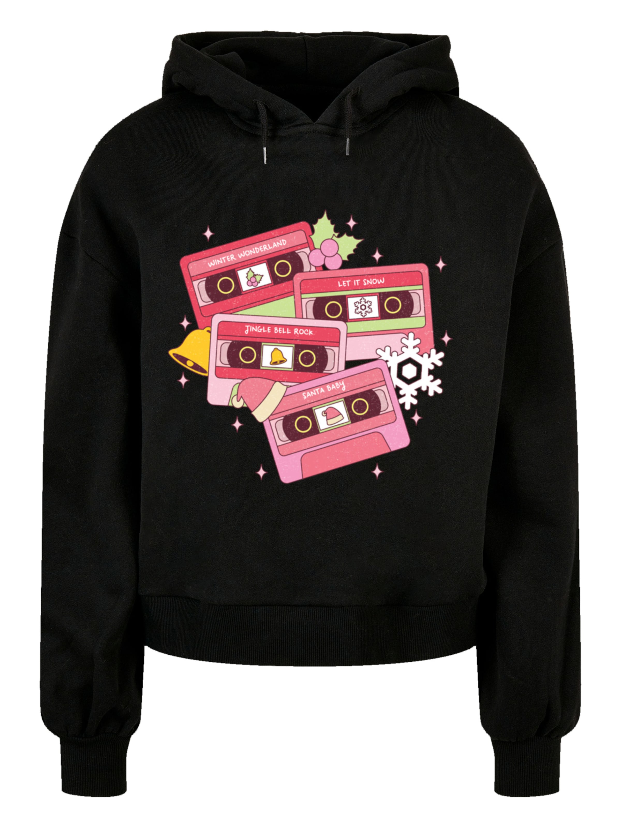 F4NT4STIC Sweatshirt 'Christmas Retro Song Tapes' in Black: front