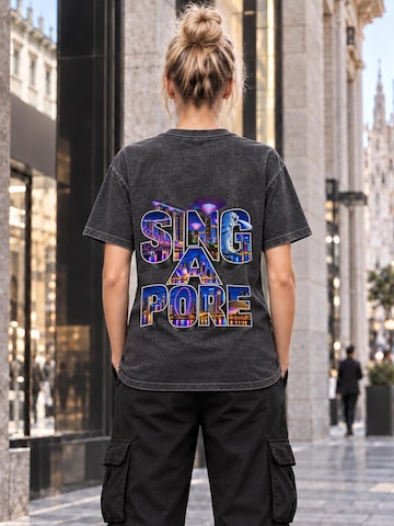 LUNØIR Studio Póló 'Singapore City Lights – Neon' - fekete