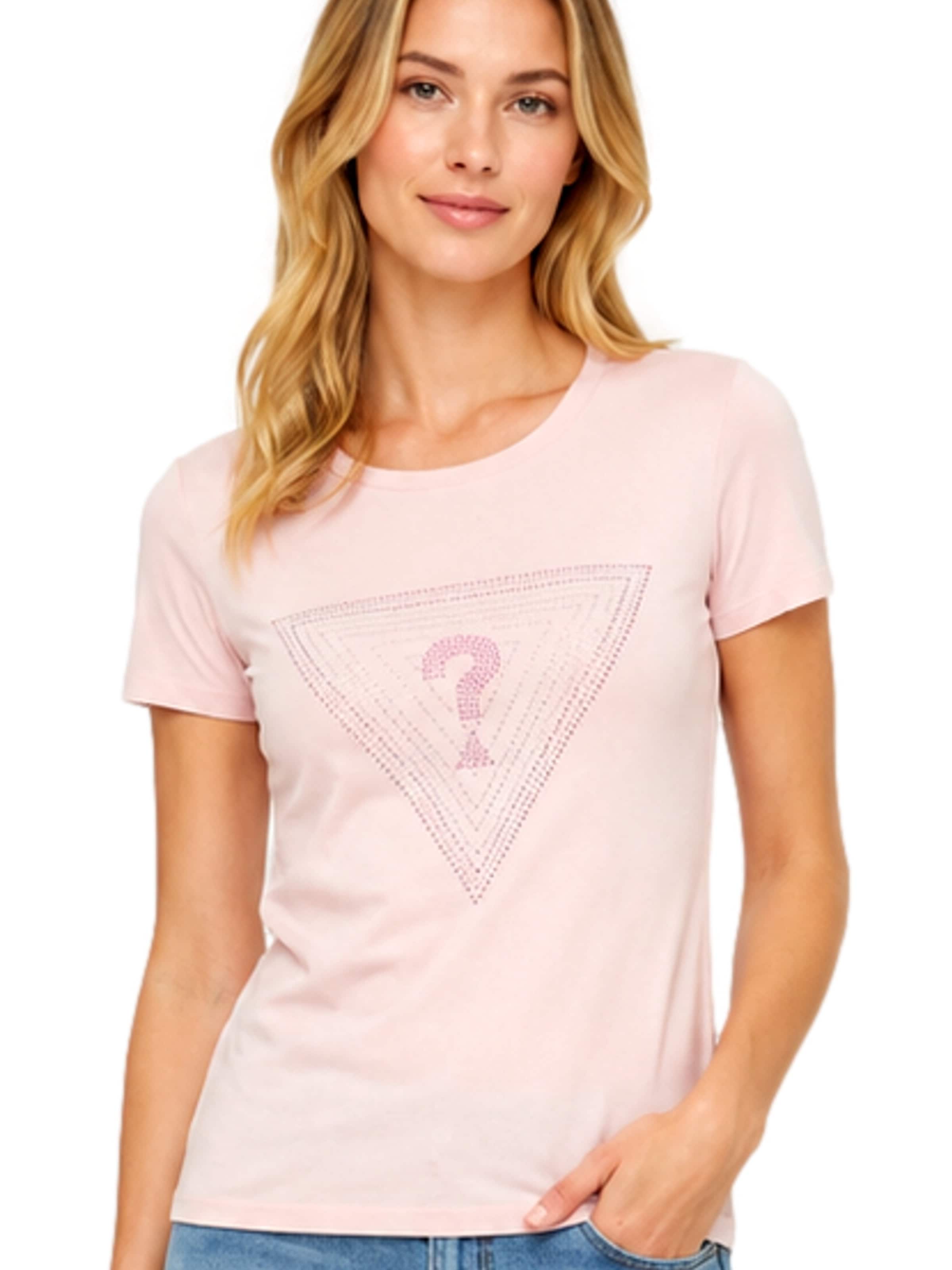 GUESS Футболка 'Triangle Ombre' в Ярко-розовый