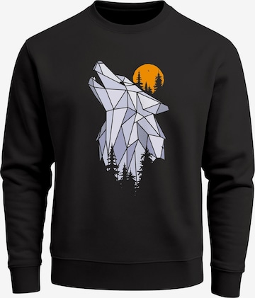 Neverless Sweatshirt 'Polygon Wolf' in Black: front